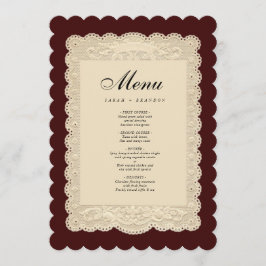 Menu Casamento de Papel Rendilhado Burgundy Vintage