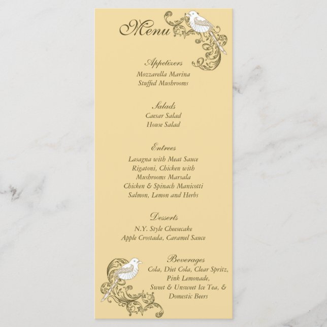 Menu Casamento de Pássaros Marrom/Tan (Frente)