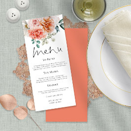 Menu Casamento de Peach Coral Peonies Florals