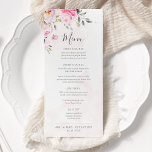 Menu Casamento de Pedônias Florais de Molercola Rosa-Es<br><div class="desc">Este belo cartão de cardápio mostra uma graciosa mistura de peões e rosas cor-de-água rosa,  complementada pela elegante arte da caligrafia moderna manuscrita. A design romântica e inspirada na vintagem é ideal para casamentos de primavera e verão,  acrescentando um toque de elegância eterno à celebração.</div>