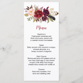 Menu Casamento de Penas Florais Rustic Boho Marsala