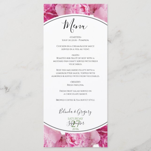 Menu Casamento de Peões Rosa Elegante (Frente)