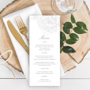 Menu Casamento de Peônia Floral Cinza Branco Elegante