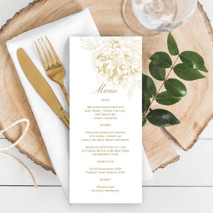 Menu Casamento de Peônia Floral Dourada Elegante