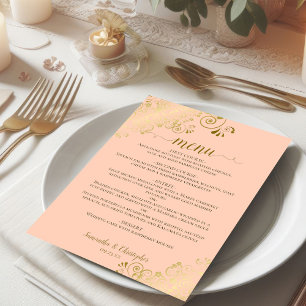 Menu Casamento de Pêssegos Dourados Elegante