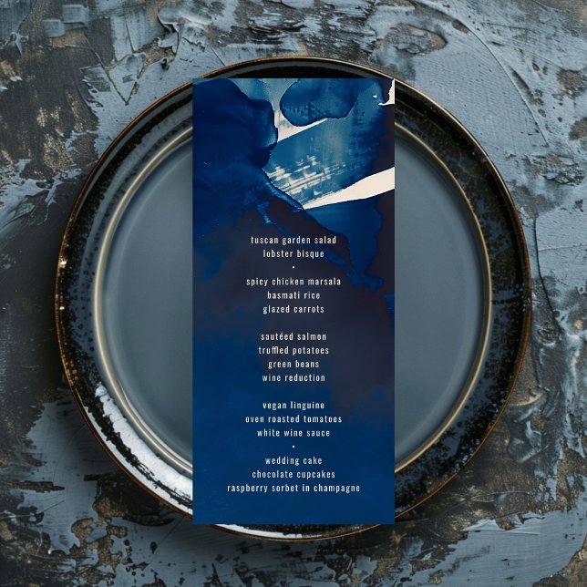 Menu Casamento de pintura de tinta azul de Marinho únic (Criador carregado)