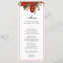 Menu Casamento de Pointsettia Vermelha de Natal Elegant