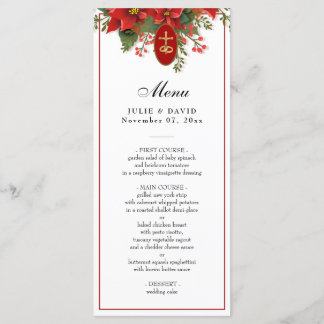Menu Casamento de Pointsettia Vermelha de Natal Elegant