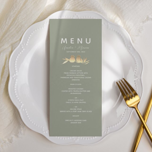 Menu Casamento de Pombinhos de Ouro Verde Sálvia (Criador carregado)