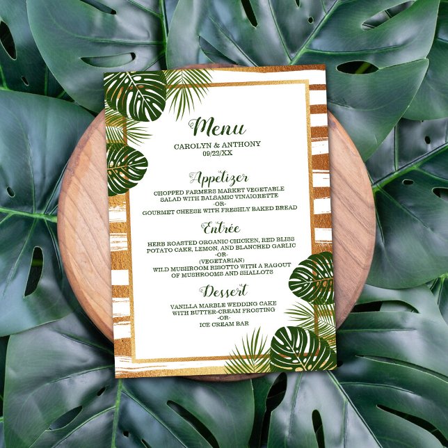 Menu Casamento de Praia com Folha de Ouro e Palma Verde (Criador carregado)