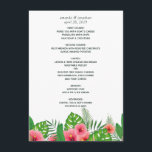 Menu Casamento de Praia com Folhas Tropicais de Waterco<br><div class="desc">Pintar a aquarela folhagem tropical e flores de Hibiscus...  cardápio de celebração de casamento de praia personalizável de acordo com as suas especificidades.</div>