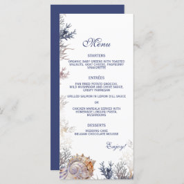 Menu Casamento de Praia da Watercolor Seashell Corals