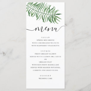 Menu Casamento de praia tropical com aquarela. Palma de