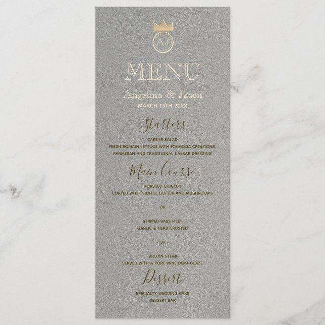 Menu Casamento de Prata Elegante (Frente)