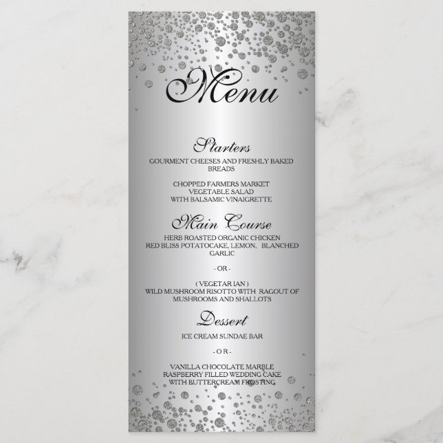 Menu Casamento de prata elegante (Frente)
