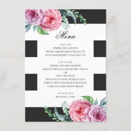 Menu Casamento de preto e branco. Flor rosa-d'água