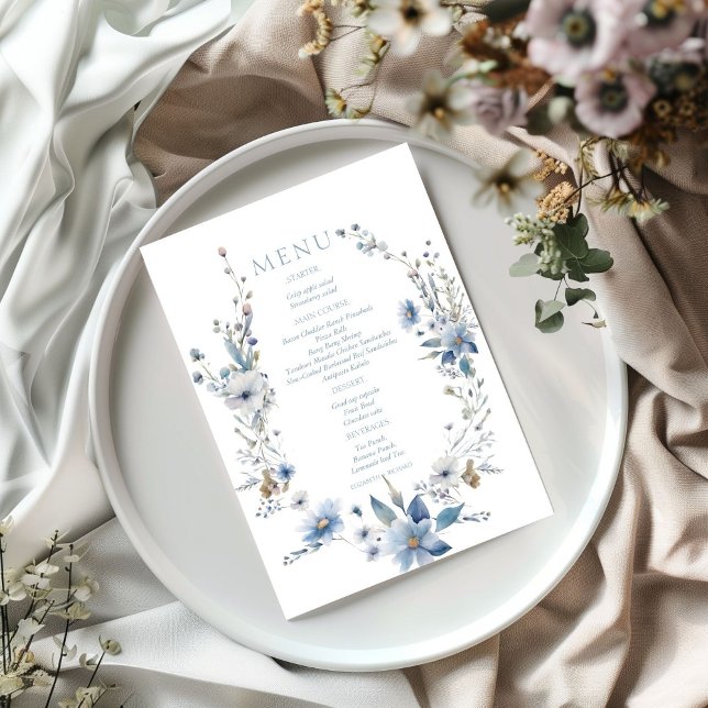 Menu Casamento de Primavera Floral Azul Dusty (Criador carregado)