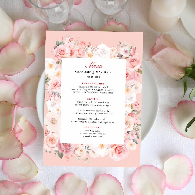 Menu Casamento de Quadros Cor-de-Rosa com Rosa Blush El (Criador carregado)