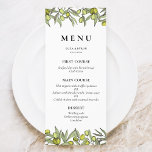 Menu Casamento de Ramo de Oliva Moderna<br><div class="desc">Coleção de design de ramos de oliveira,  ideal para um casamento simples e chic vinhedo. Esta suíte original de papelaria é clássica e elegante. Cores totalmente personalizáveis: você pode facilmente mudar a cor do texto e o plano de fundo para o seu gosto.</div>