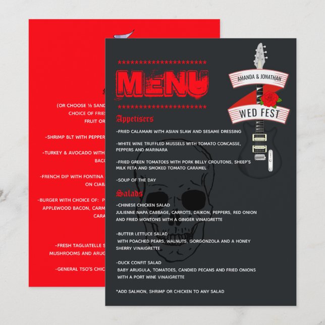 Menu Casamento de Rock and Roll (Frente/Verso)