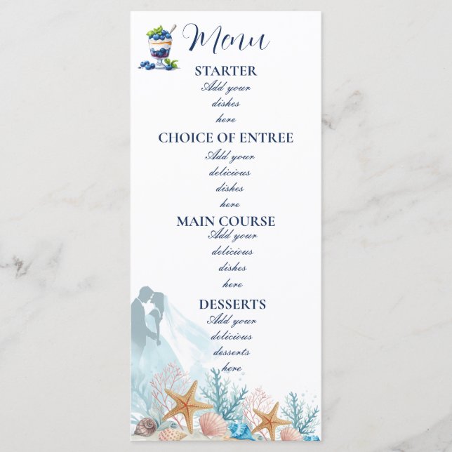 Menu Casamento de Romance Elegante na Costa (Frente)