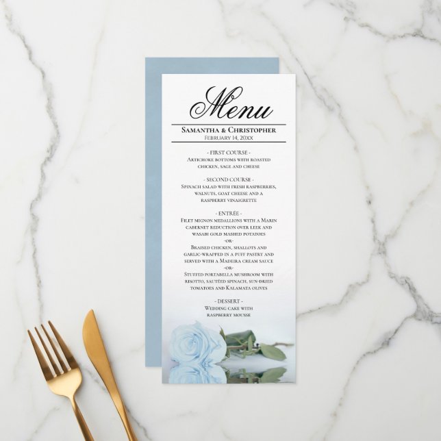 Menu Casamento de Rosa azul espelhado elegante e empoei (Frente/Verso In Situ)