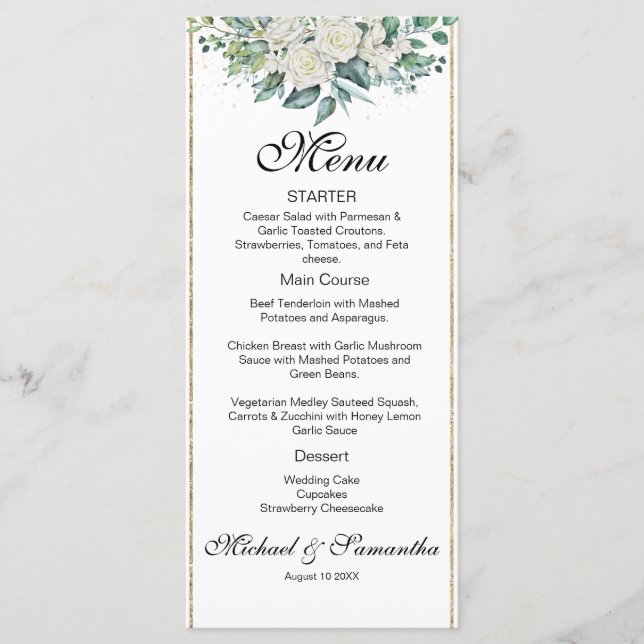 Menu Casamento de Rosa Branca Elegante e Lírios (Frente)