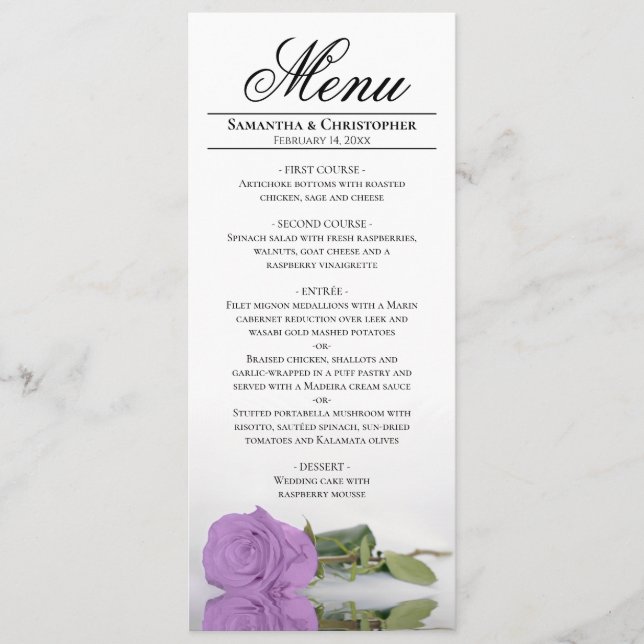 Menu Casamento de Rosa Lilás Roxa de Haste Longa e Eleg (Frente)