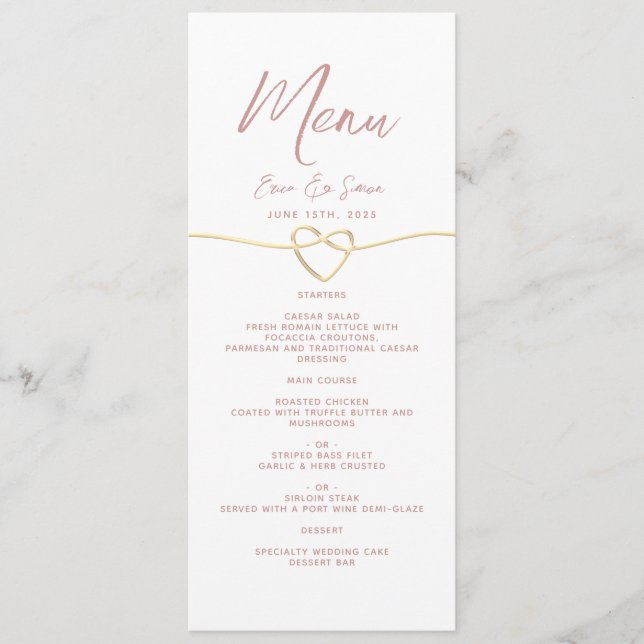 Menu Casamento de Rosa Minimalista Dusty (Frente)