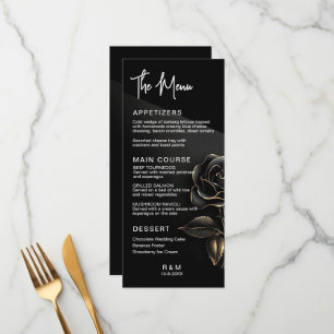 Menu Casamento de Rosa Preta e Dourada Elegante