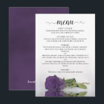 Menu Casamento de Rosa Roxo Ametista Refletindo Elegant<br><div class="desc">Este belo cardápio de casamento apresenta um design simples,  mas elegante,  com um título de caligrafia e um rosa roxo de ametista de solteiro,  de longo curso,  deitado do seu lado,  refletindo em uma piscina de água.</div>