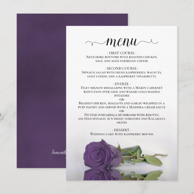 Menu Casamento de Rosa Roxo Ametista Refletindo Elegant (Frente/Verso)