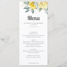 Menu Casamento de rosas amarelas românticas elegantes
