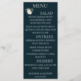 Menu Casamento de Rosas Brancas Azuis e Marinhos Elegan