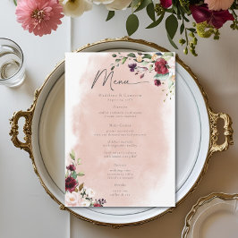 Menu Casamento de Rosas Burgundy Rústico e Rosa Desbota