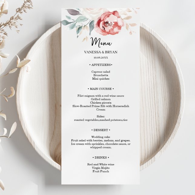 Menu Casamento de Rosas de marfim vermelho esmagador (Criador carregado)