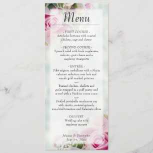 Menu Casamento de Rosas Florais Rosa Elegante e Buds Pe