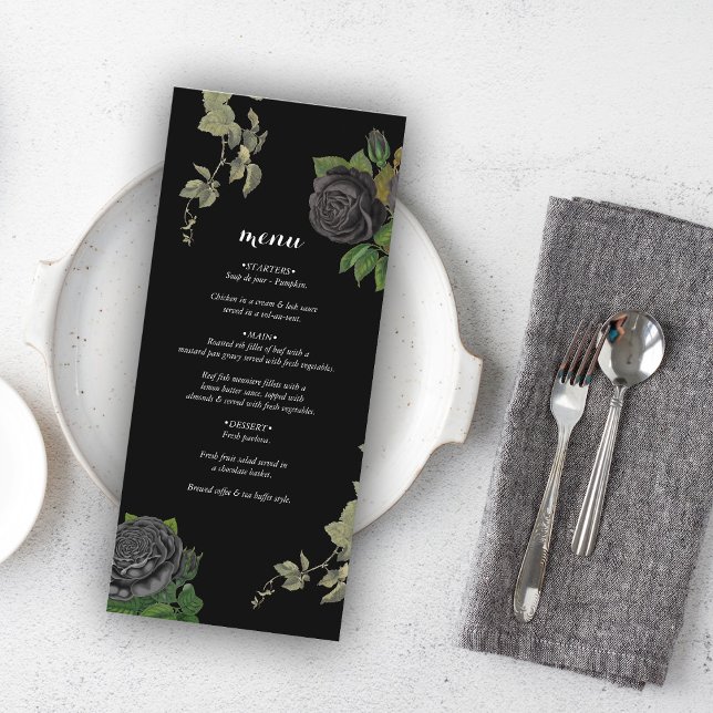 Menu Casamento de Rosas Negras do Halloween (Gothic Halloween Black Roses Wedding Menu)