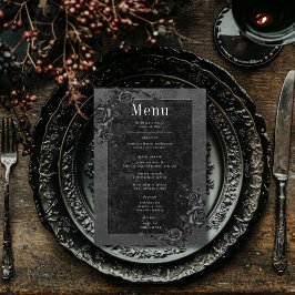 Menu Casamento de Rosas Pretos Góticos Raven e Pretos