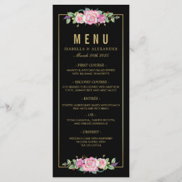 Menu Casamento de Rosas Rosa-Chic e Douradas Stripes Ne