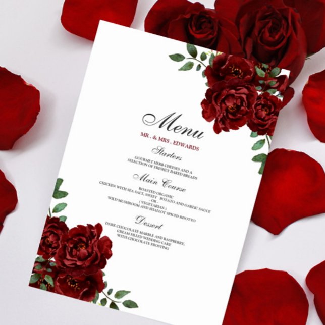 Menu Casamento de Rosas vermelhas Romântica (Criador carregado)