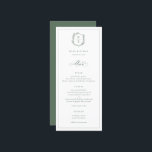 Menu Casamento de Sábado do Monograma de Crest Botânico<br><div class="desc">Monograma de Crest Botânico,  menu de casamento. Vintage inspirou crista adornada com galhos botânicos. Características,  elegante sábio tipografia verde.</div>