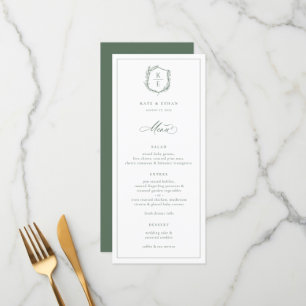 Menu Casamento de Sábado do Monograma de Crest Botânico