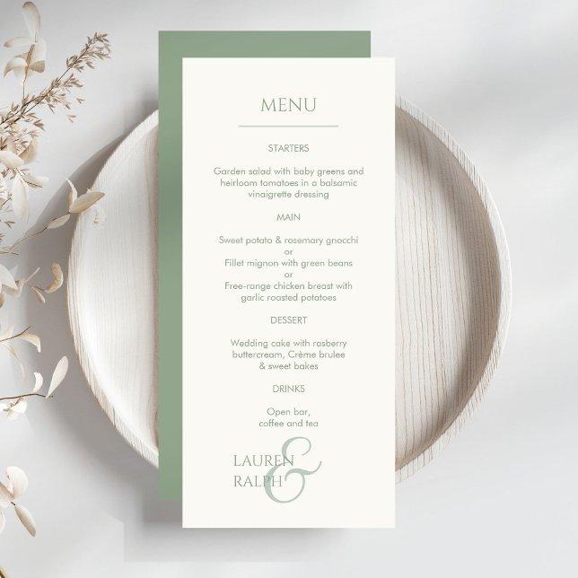 Menu Casamento de Sage Green & Ivory Monogrammed (Criador carregado)
