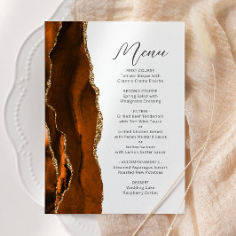 Menu Casamento de Script Agate Dourado Laranja Queimado