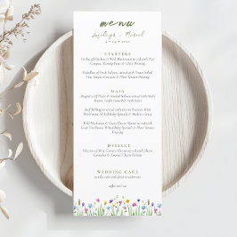 Menu Casamento de Script Boho de Flores Selvagens Elega