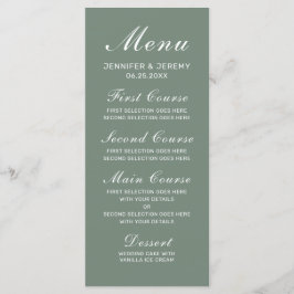 Menu Casamento de Script Branco Elegante Verde do Sage 
