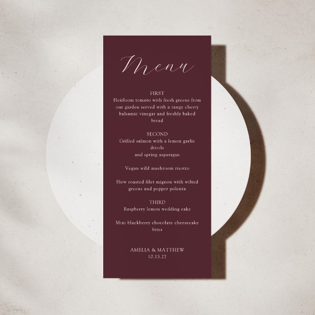 Menu Casamento de Script Burgundy do Monograma Clássico (Criador carregado)
