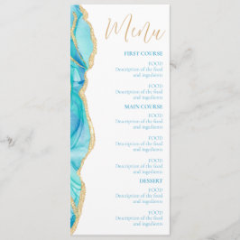 Menu Casamento de Script de Água Azul Elegante