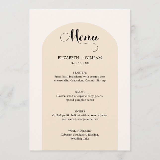 Menu Casamento de Script de Arco de Areia Chic Sand Bei (Frente)